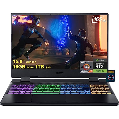 Acer Nitro 5 15 Gaming Laptop | 15.6" QHD IPS 165Hz | AMD 8-core Ryzen 7 6800H (>i7-11370H) | 16GB DDR5 1TB SSD | GeForce RTX3070Ti 8GB Graphic | RGB Backlit HDMI USB-C Win11 Black + 32GB MicroSD Card