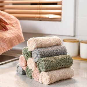 K&janet6am Dish Towels for Kitchen, 8 Pack Premium Coral Velvet Dish Cloths for Washing Dishes, Super Absorbent Coral Fleece Cleaning Cloths, Nonstick Oil Washable Fast Drying Rags 11.4"X11.4"