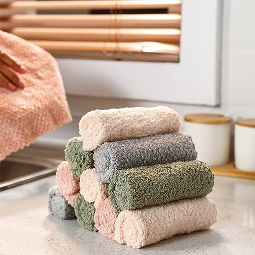 K&janet6am Dish Towels for Kitchen, 8 Pack Premium Coral Velvet Dish Cloths for Washing Dishes, Super Absorbent Coral Fleece Cleaning Cloths, Nonstick Oil Washable Fast Drying Rags 11.4"X11.4"