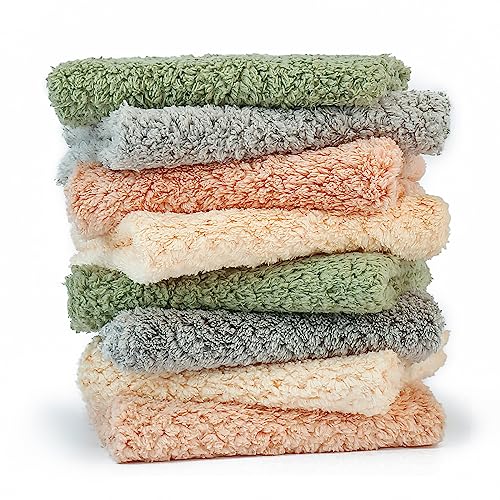 K&janet6am Dish Towels for Kitchen, 8 Pack Premium Coral Velvet Dish Cloths for Washing Dishes, Super Absorbent Coral Fleece Cleaning Cloths, Nonstick Oil Washable Fast Drying Rags 11.4"X11.4"