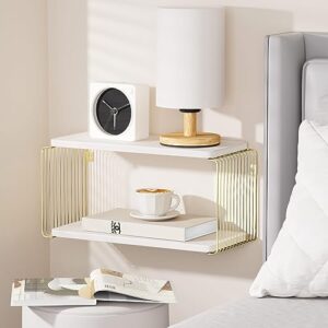 filano floating nightstand white and gold wall mounted nightstand, small bedside wall shelves for bedroom, wood floating bed side table/night stand 2 tiers modern decor