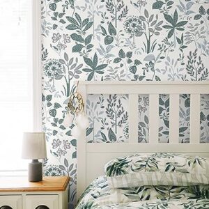 Vinjiasin Peel and Stick Wallpaper Floral Wallpaper Self Adhesive Removable 16.1"x 197" Contact Paper Boho Flower Leaf Wall Paper for Walls Furniture Creamy White/Green