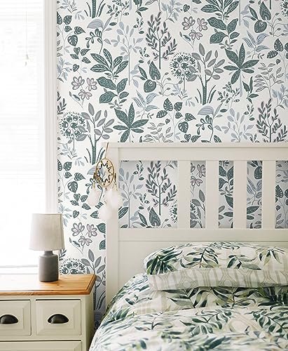 Vinjiasin Peel and Stick Wallpaper Floral Wallpaper Self Adhesive Removable 16.1"x 197" Contact Paper Boho Flower Leaf Wall Paper for Walls Furniture Creamy White/Green