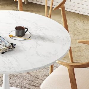 DKLGG White Marble Round Dining Table, 31.5" Tulip Table Kitchen Dining Table for 2-4 People with MDF Table Top & Pedestal Base, Mid-Century End Table Leisure Coffee Table Office Living Room Table