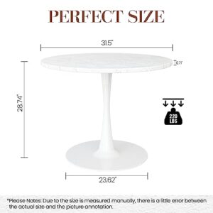 DKLGG White Marble Round Dining Table, 31.5" Tulip Table Kitchen Dining Table for 2-4 People with MDF Table Top & Pedestal Base, Mid-Century End Table Leisure Coffee Table Office Living Room Table