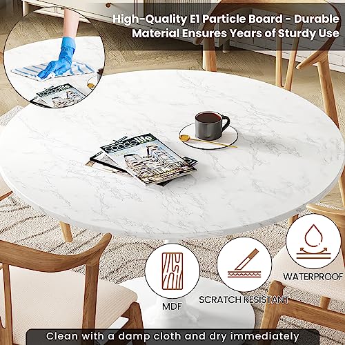 DKLGG White Marble Round Dining Table, 31.5" Tulip Table Kitchen Dining Table for 2-4 People with MDF Table Top & Pedestal Base, Mid-Century End Table Leisure Coffee Table Office Living Room Table