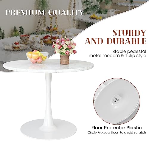 DKLGG White Marble Round Dining Table, 31.5" Tulip Table Kitchen Dining Table for 2-4 People with MDF Table Top & Pedestal Base, Mid-Century End Table Leisure Coffee Table Office Living Room Table