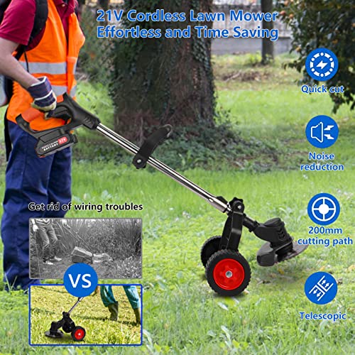 Electric Lawn Mower 2 Wheel Cordless Lawn Mower 3 in 1 Brush Cutter Cordless Grass Trimmer 21v 2000mah Battery Mower Gardening Accessories Shipping from USA Fast Arrival