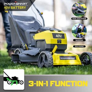PowerSmart 40V Electric Lawn Mower, 17" 3-in-1 Battery Powered Cordless Lawn Mower, Powerful Brushless Motor, 5-Position Height Adjustment with 4.0Ah Lithium-ion Battery and Charger