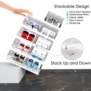 BomSaluka Shoe Storage Boxes Stackable, Clear & Large Shoe Organizer,Easy Assembly Shoe Display Case,Space Saving Foldable Shoe Holders, Shoe Container Rack Sneaker Bins,Fits Up to Size 13 Shoes