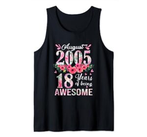 18 year old made in august 2005 floral 18th birthday gifts tank top