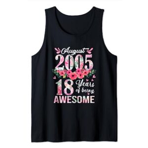 18 Year Old Made In August 2005 Floral 18th Birthday Gifts Tank Top