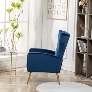 Container Furniture Direct Armchair Modern Velvet Accent Chair, Channel Tufted Bedroom, Office or Living Room Furniture with Elegant Metal Legs, Blue