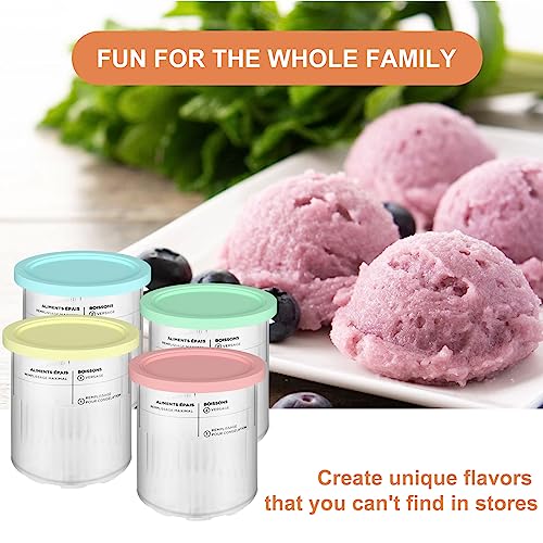 Zomixzo NC500 Ice Cream Pint Containers and Lid Compatible with Ninja Creami NC501 NC500 Series Deluxe Ice Cream Maker, 24 oz Cream Pint Containers, 4 Pack (Pink/Green/Yellow/Blue)