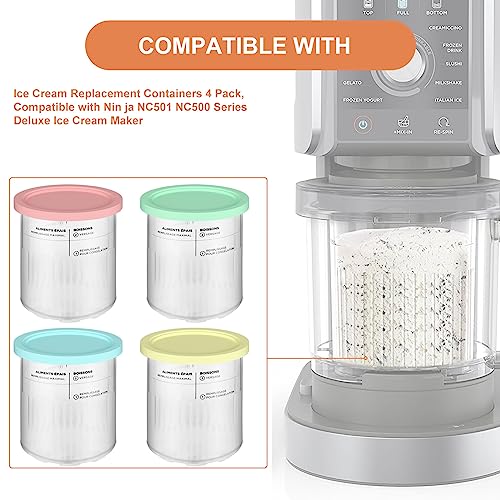 Zomixzo NC500 Ice Cream Pint Containers and Lid Compatible with Ninja Creami NC501 NC500 Series Deluxe Ice Cream Maker, 24 oz Cream Pint Containers, 4 Pack (Pink/Green/Yellow/Blue)