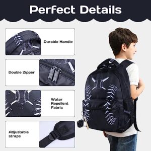 NHBTGSF Baseball Backpack for Boys,Kids Baseball Backpack for School,17inch Backpack Set with Lunch Bag and Keychain Black