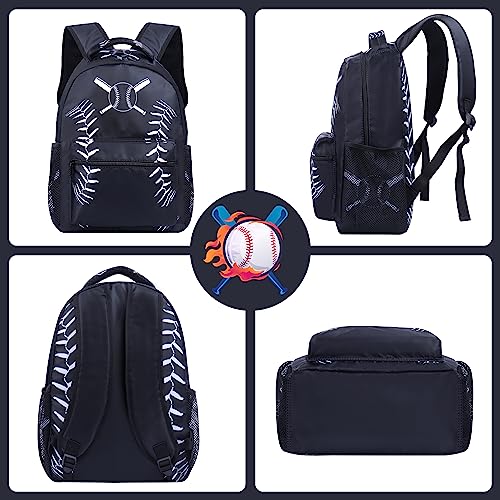 NHBTGSF Baseball Backpack for Boys,Kids Baseball Backpack for School,17inch Backpack Set with Lunch Bag and Keychain Black