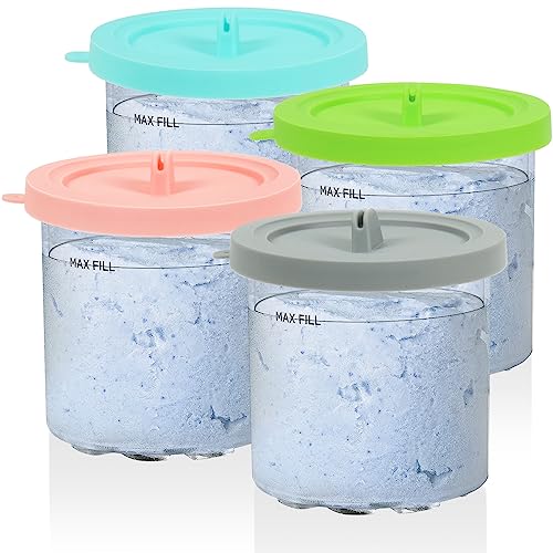 YQL Creami Pint Containers with Silicone Lid,Ice Cream Containers 16oz Cups Compatible with Ninja NC301 NC300 NC299AMZ Series Ice Cream Maker Dishwasher Safe(4 Pack)