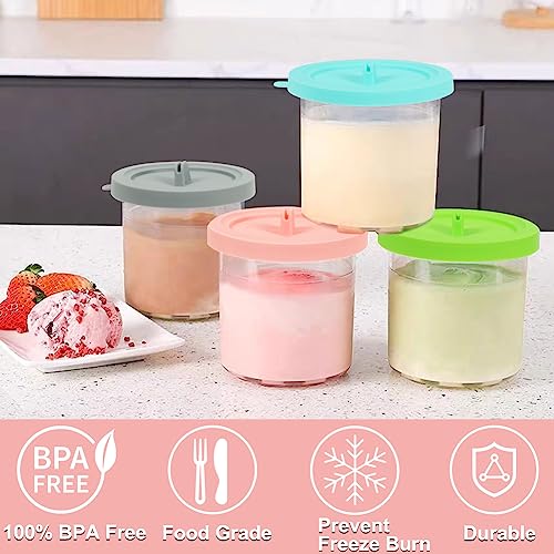 YQL Creami Pint Containers with Silicone Lid,Ice Cream Containers 16oz Cups Compatible with Ninja NC301 NC300 NC299AMZ Series Ice Cream Maker Dishwasher Safe(4 Pack)