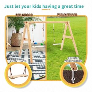 Wooden Toddler Swing Set, 100% Natural Wood Kids Swing with 2 Seats, Swing Sets for Backyard, for Playroom, Stable and Durable Swing Set for Kids, Indoor Toddler Swing, Indoor Outdoor, Ages 3-10