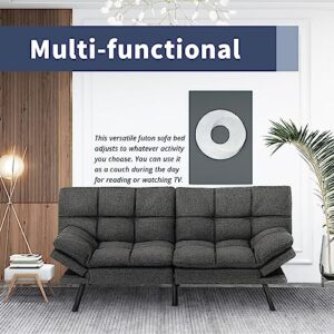 IULULU Futon Sofa Bed, Modern Convertible Sleeper Couch with Adjustable Armrests for Studio, Office, Apartment, Compact Living, Bonus Room, Overnight Guests, Gray