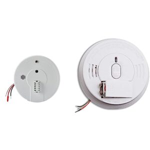 kidde heat detector, hardwired with battery backup & 2 leds, interconnectable & smoke detector, hardwired smoke alarm with battery backup, front-load battery door, test-silence button, white