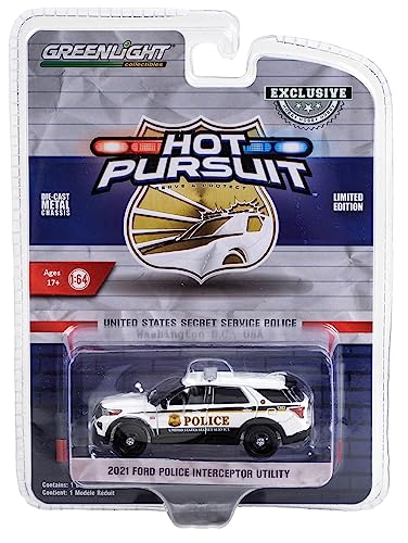 2021 Police Interceptor Utility White United States Secret Service Police Washington DC Hot Pursuit Special Edition 1/64 Diecast Model Car by Greenlight 43015E