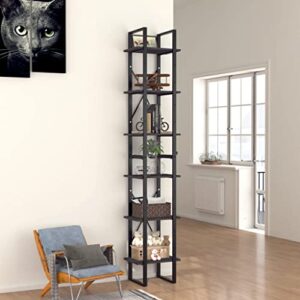 mnisdfl industrial shelves large etagere bookshelf 6-tier book cabinet gray 15.7"x11.8"x82.7" engineered wood for living room, study, kitchen, home office