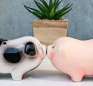 Ebros Gift Ceramic Star Crossed Lovers Chubby Country Farm Bacon Porky Pig Couple Kissing Salt And Pepper Shakers Set Valentines Pigs Piglets Figurines Party Kitchen Tabletop Collectible Accents