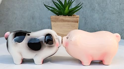 Ebros Gift Ceramic Star Crossed Lovers Chubby Country Farm Bacon Porky Pig Couple Kissing Salt And Pepper Shakers Set Valentines Pigs Piglets Figurines Party Kitchen Tabletop Collectible Accents