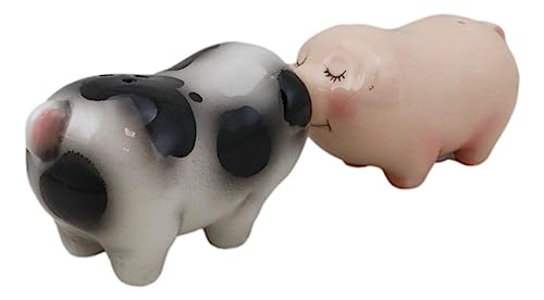 Ebros Gift Ceramic Star Crossed Lovers Chubby Country Farm Bacon Porky Pig Couple Kissing Salt And Pepper Shakers Set Valentines Pigs Piglets Figurines Party Kitchen Tabletop Collectible Accents