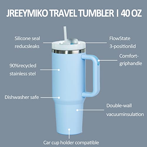 JERRYMIKO 40 oz Tumbler With Handle and Straw Lid,Simpl Moder Double Wall Vacuum Sealed Stainless Steel Insulated Tumblers,Travel Mug for Hot and Cold Beverages,Thermos Travel Coffee Mug (Sakura Pink)