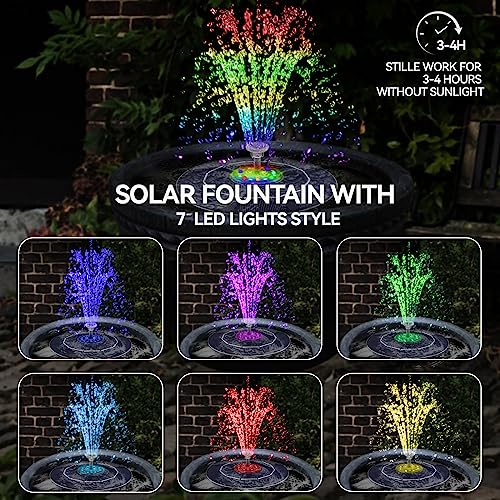 Solar Fountain with Remote Control, 3.5W Solar Powered Pump for Bird Bath with LED Lights, Outdoor Fountain for Garden, Pond, Pool, Fish Tank