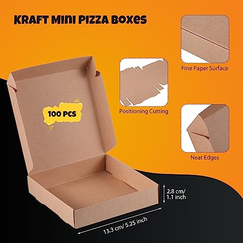 Roshtia 100 Pack Kraft Mini Pizza Boxes Party Small Pizza Boxes 5.25 x 5.25 Square Pizza Party Favors Boxes Take out Containers Gift Packing Boxes for Pizza, Cake, Cookies, Food