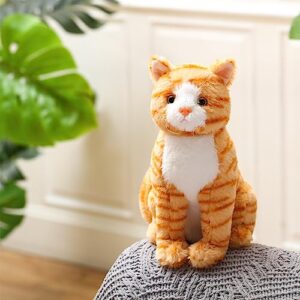 Libima 13 Inch Cat Plush Stuffed Animal Realistic Cat Plush Toy Soft Kitten Stuffed Animal for Halloween Christmas Home Decor Animal Collection Pet Party Favors Supplies (Orange,Vivid)