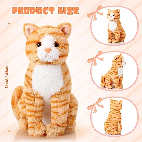 Libima 13 Inch Cat Plush Stuffed Animal Realistic Cat Plush Toy Soft Kitten Stuffed Animal for Halloween Christmas Home Decor Animal Collection Pet Party Favors Supplies (Orange,Vivid)