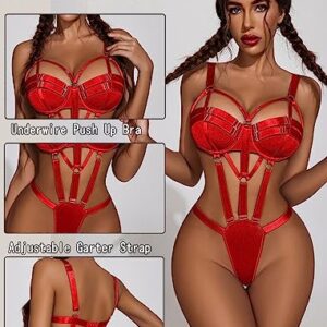 Avidlove Sexy Lingerie Set Lingerie Teddy One Piece Bodysuit Valentines Babydoll Red Large