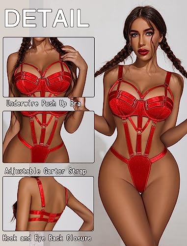 Avidlove Sexy Lingerie Set Lingerie Teddy One Piece Bodysuit Valentines Babydoll Red Large