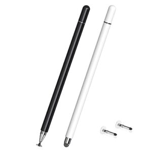 stylus pens for touch screens (2 pcs), 2 in 1 magnetic disc & fiber tip stylus pen for ipad with magnetic cap, compatible with all touch screens - free replacement disc tips, black and white