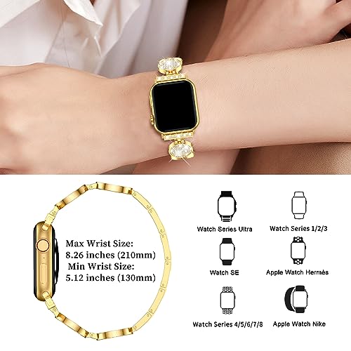 Hallen Apple Watch Band 38mm 40mm 41mm 42mm 44mm 45mm 49mm Women, Jewelry Bling Diamond Rhinestone Bracelet Metal Replacement Strap Wristband for iWatch bands Ultra Series 8 7 6 5 4 3 2 1 SE (38mm40mm41mm, Gold)