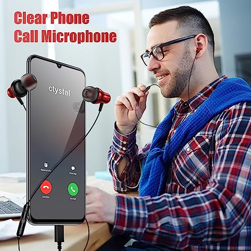 USB C Earbuds Headphones with Microphone for Samsung Galaxy S23 S22 Z Flip 5 Fold 4, Type C Headphone Wired Earphones in Ear Headset for Google Pixel 7 7A 6 6A OnePlus 11 Pro Moto Razr 40 Ultra Red