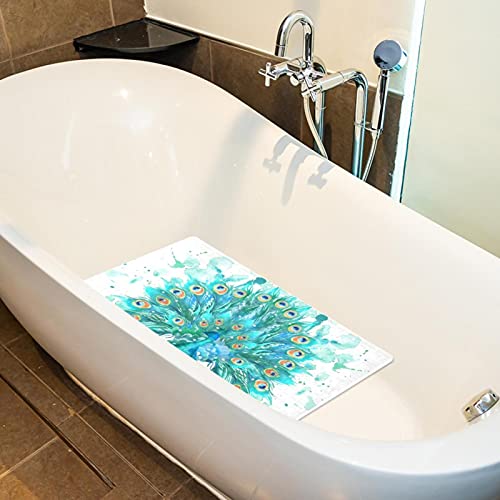 Shower Mat Non Slip Peacock Bathtub Mats for Kids Shower Bath Mat for Bathroom Tub 15.1x26.8 Inch, Machine Washable