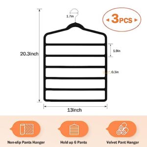 Velvet Hanger,Pants Clothes Hanger Space Saving Myfolrena Closet Organizers and Storage, Multi-Layer Hanger for Pants with 360 Degree Swivel Hook Hanger for Pants Jeans Leggings Slack Scarf(Black,3)