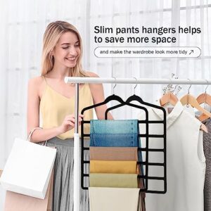 Velvet Hanger,Pants Clothes Hanger Space Saving Myfolrena Closet Organizers and Storage, Multi-Layer Hanger for Pants with 360 Degree Swivel Hook Hanger for Pants Jeans Leggings Slack Scarf(Black,3)