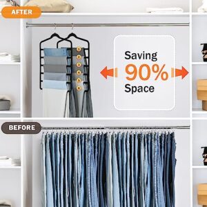 Velvet Hanger,Pants Clothes Hanger Space Saving Myfolrena Closet Organizers and Storage, Multi-Layer Hanger for Pants with 360 Degree Swivel Hook Hanger for Pants Jeans Leggings Slack Scarf(Black,3)