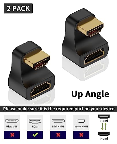 Poyiccot 8K U Shaped HDMI Adapter, 180 Degree HDMI Adapter, Up Angle HDMI 2.1 Extender Adapter 48Gbps HDMI Male to Female Extension Adapter with LED Indicator for HDTV, PS5, Laptop, 2pack