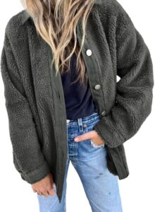 dokotoo womens coat long sleeve lightweight buttons sherpa jackets fleece corduroy winter coats fashion plus size lapel jacket for women outwear grey xx-large