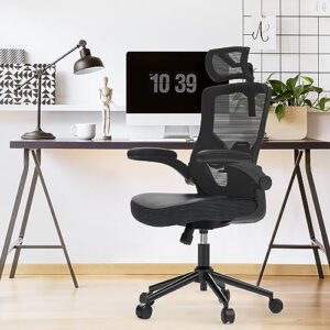 𝑯𝑶𝑴𝑬 𝑶𝑭𝑭𝑰𝑪𝑬 𝑪𝑯𝑨𝑰𝑹, Ergonomic Mesh Desk Chair, High Back Computer Chair- Adjustable Headrest with Flip-Up Arms, Lumbar Support, Swivel Executive Task Chair (Modern, Black)