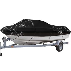 waterproof 17'- 19' boat cover - heavy duty 600d dual pu trailerable marine grade polyester canvas, fits 17-19ft v-hull, tri-hull, fishing boat, runabout, pro-style bass boat with tightening strap