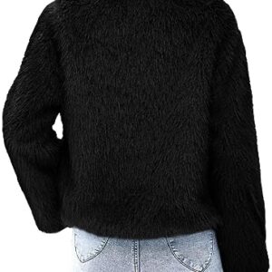 PRETTYGARDEN Women's 2023 Winter Coats Fleece Cropped Jacket Faux Fur Long Sleeve Pockets Shaggy Warm Outerwear Fall Clothes (Black,Medium)